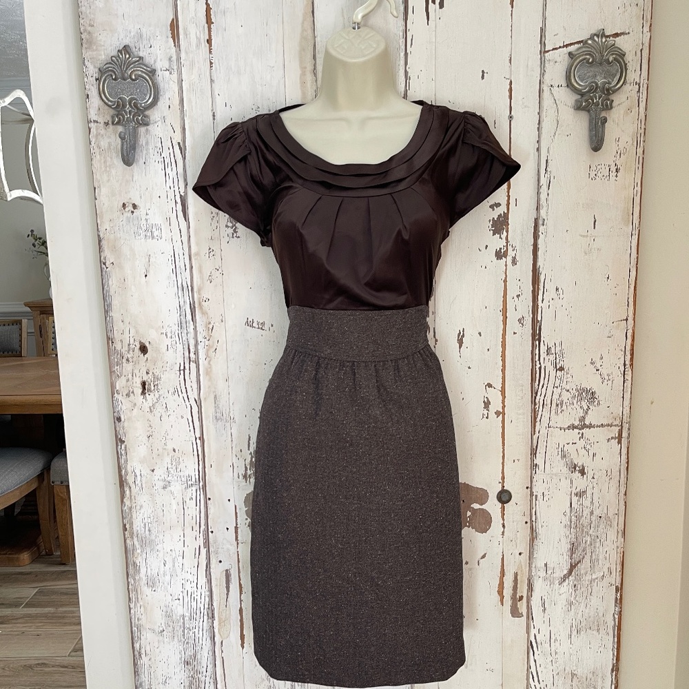 The Limited Collection Size 6 Woman's Brown Satin Pocketed  Career Sheath Dress